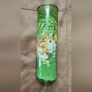 Vintage 70's Tall Green Bunny/Mushroom Glass Jar Candle Holder
